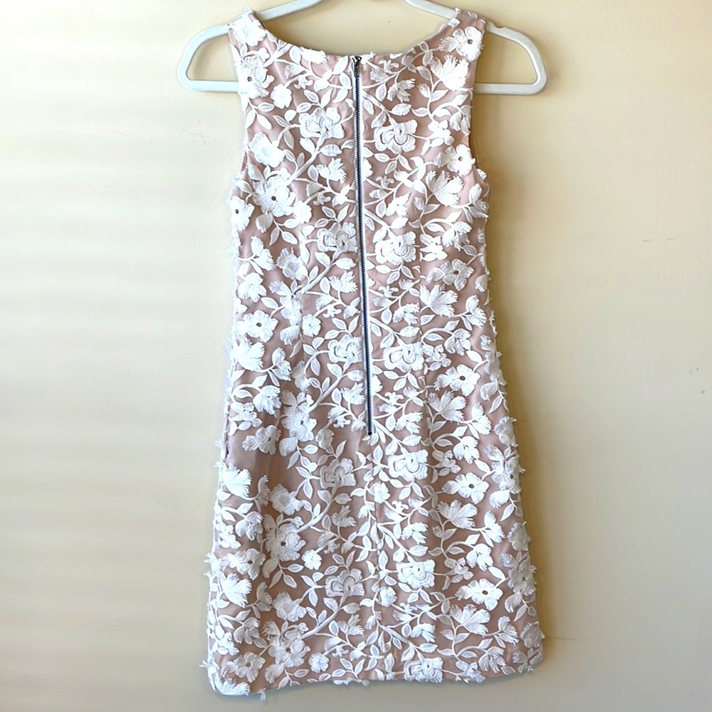 Aidan Maddox White Nude Sleeveless Chiffon Lace Dress Size 0 Retail $220 - Picture 10 of 12